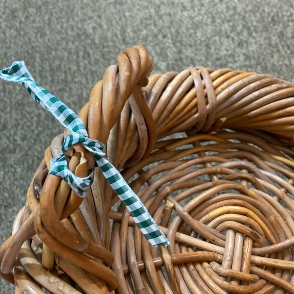 VTG, Mid-Century Japanese Rattan Natural Woven Basket 2 Handles Round Tray MCM - Picture 10 of 10